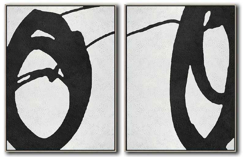 Original Abstract Painting Extra Large Canvas Art,Set Of 2 Minimal Painting On Canvas - Pop Art Canvas